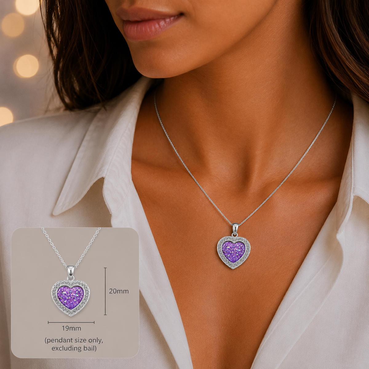 Antara Silver heart CZ shaped memorial pendant, handcrafted in Lancashire UK