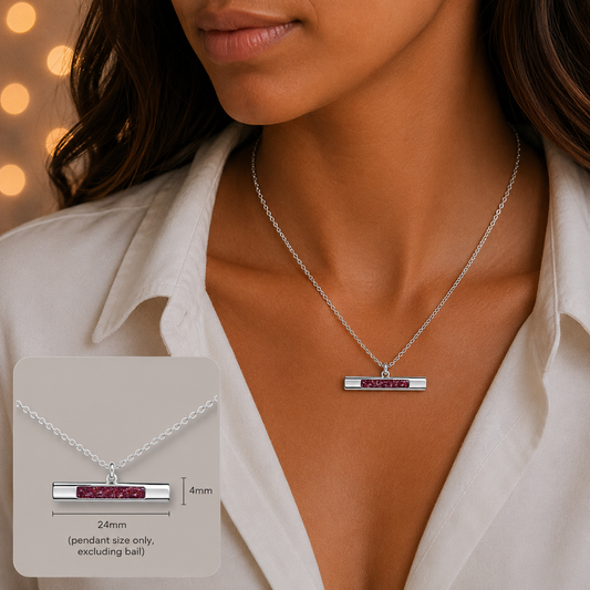 Arielle sterling silver T Bar ashes pendant, handcrafted in Lancashire, UK