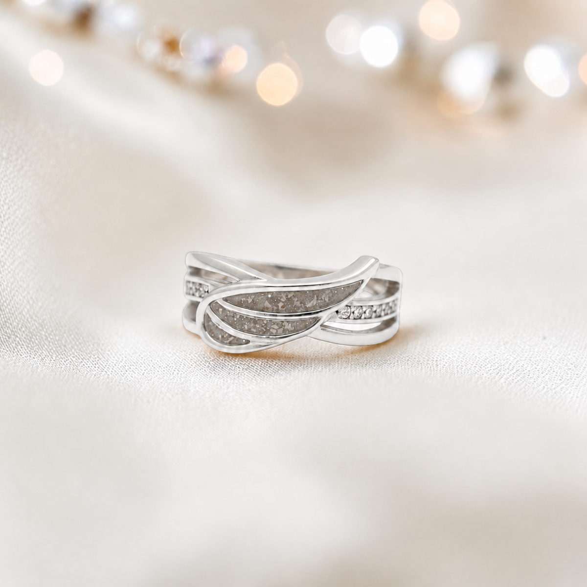 Keepsake Memorial Silver Angelica Ashes Ring in Natural Ash - Handcrafted in the UK