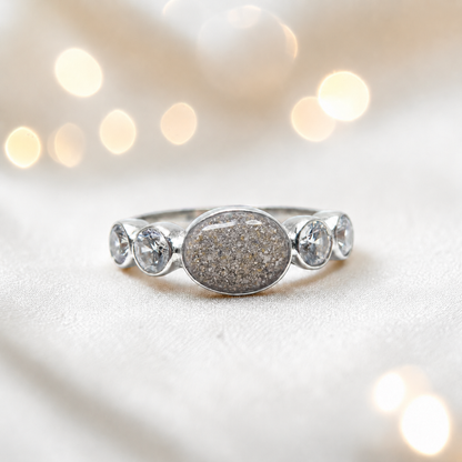 Keepsake Memorial Silver Arcadia Ashes Ring in Natural Ash  - Handcrafted in the UK