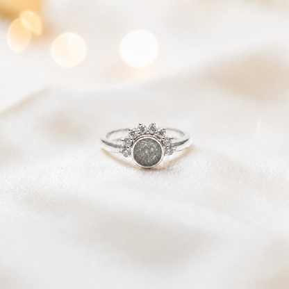 Keepsake Memorial Silver Aurora Ashes Ring in Natural Ash - Handcrafted in the UK