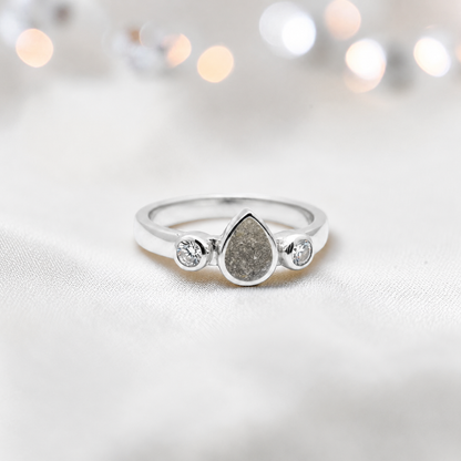 Keepsake Memorial Silver Cassiel Ashes Ring in natural ash - Handcrafted in the UK