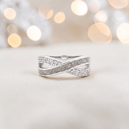 Keepsake Memorial Silver Elsie Ashes Ring in natural ash - Handcrafted in the UK