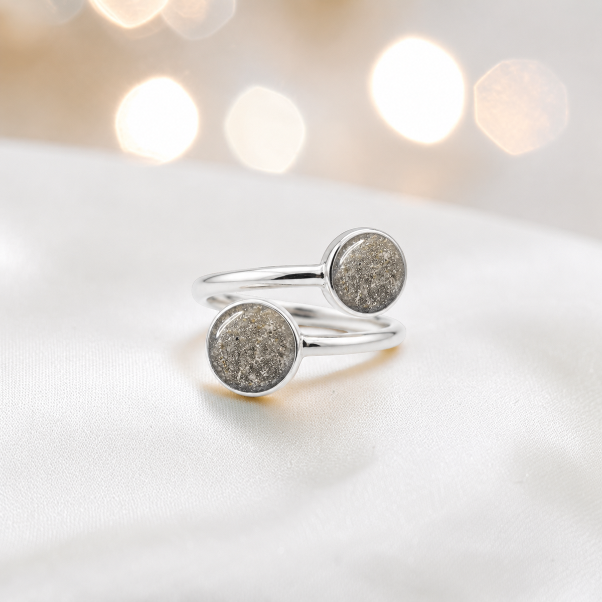 Keepsake Memorial Silver Elysia Ashes Ring in Natural Ash - Handcrafted in the UK