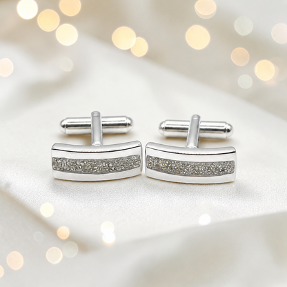 Natural ash silver Ember memorial ashes cufflinks, handcrafted in Lancashire UK