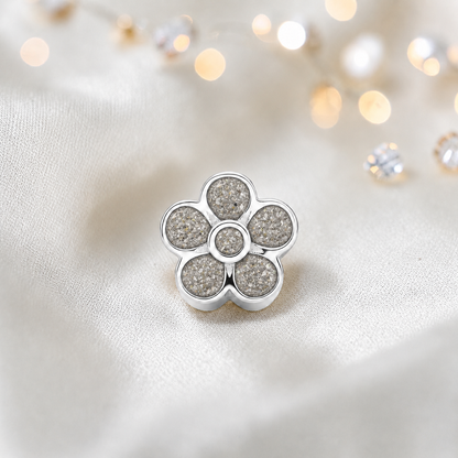 Natural ash sterling silver flora, flower ashes memorial charm, handcrafted in Lancashire by keepsake memorial