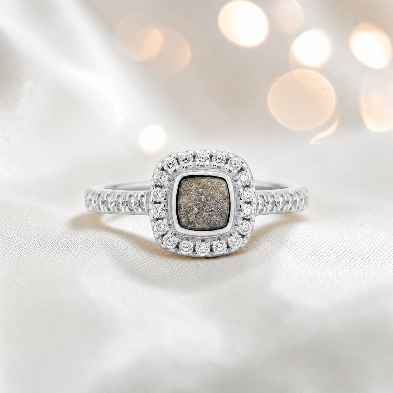 Keepsake Memorial Silver Florence Ashes Ring in natural ash - Handcrafted in the UK