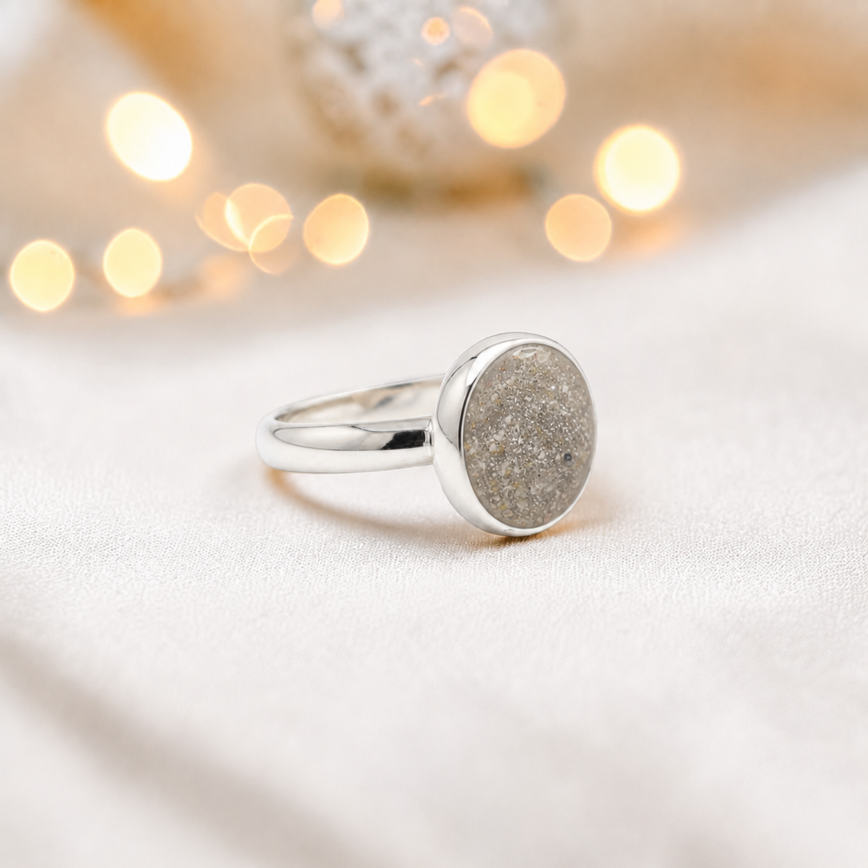 Keepsake Memorial Silver Gabrielle Ashes Ring in Natural Ash  - Handcrafted in the UK