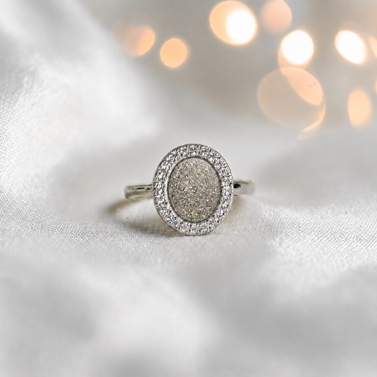 Keepsake Memorial Silver Halo Ashes Ring in Natural Ash - Handcrafted in the UK