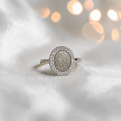 Keepsake Memorial Silver Halo Ashes Ring in Natural Ash - Handcrafted in the UK