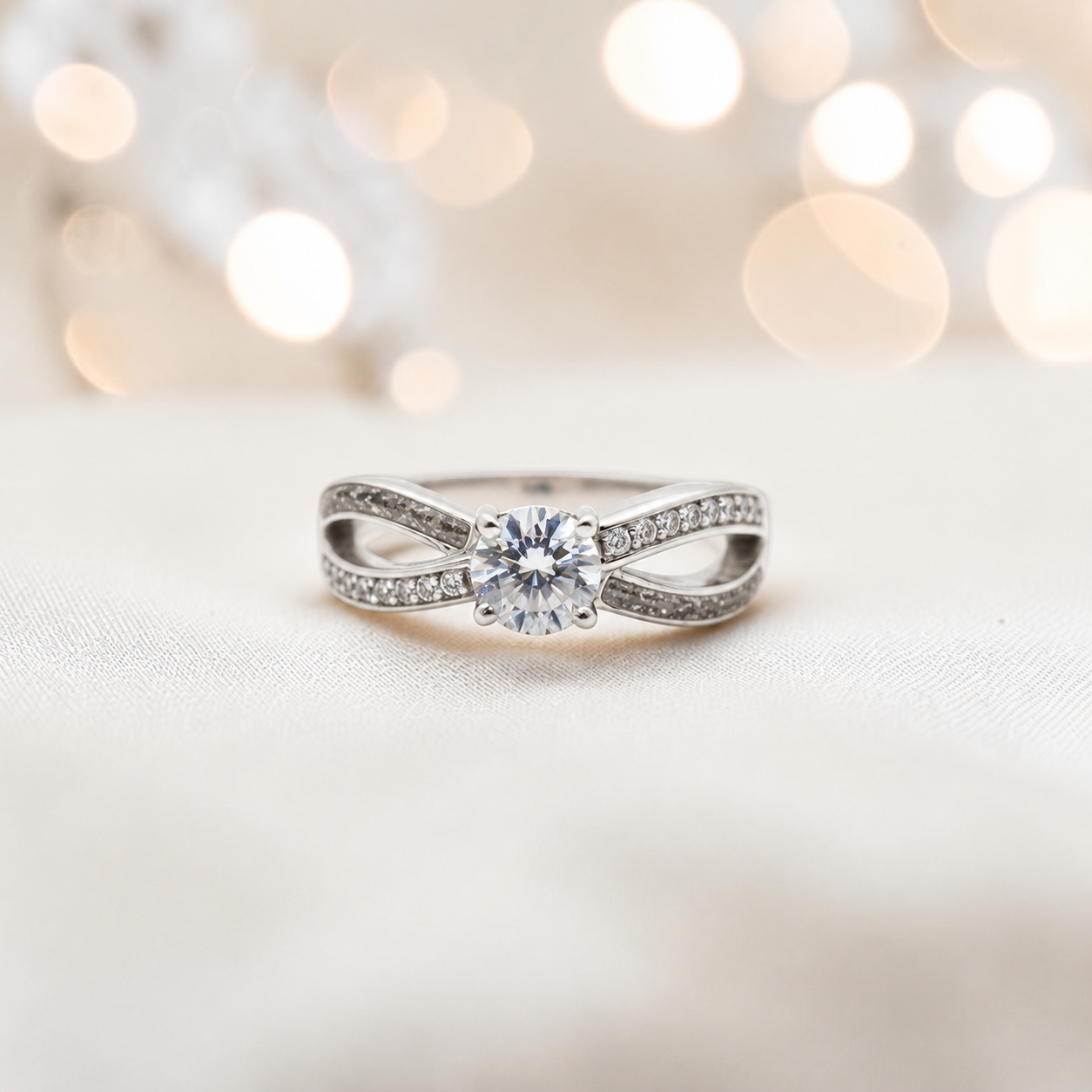 Keepsake Memorial Silver Infinity Ashes Ring in natural ash  - Handcrafted in the UK 
