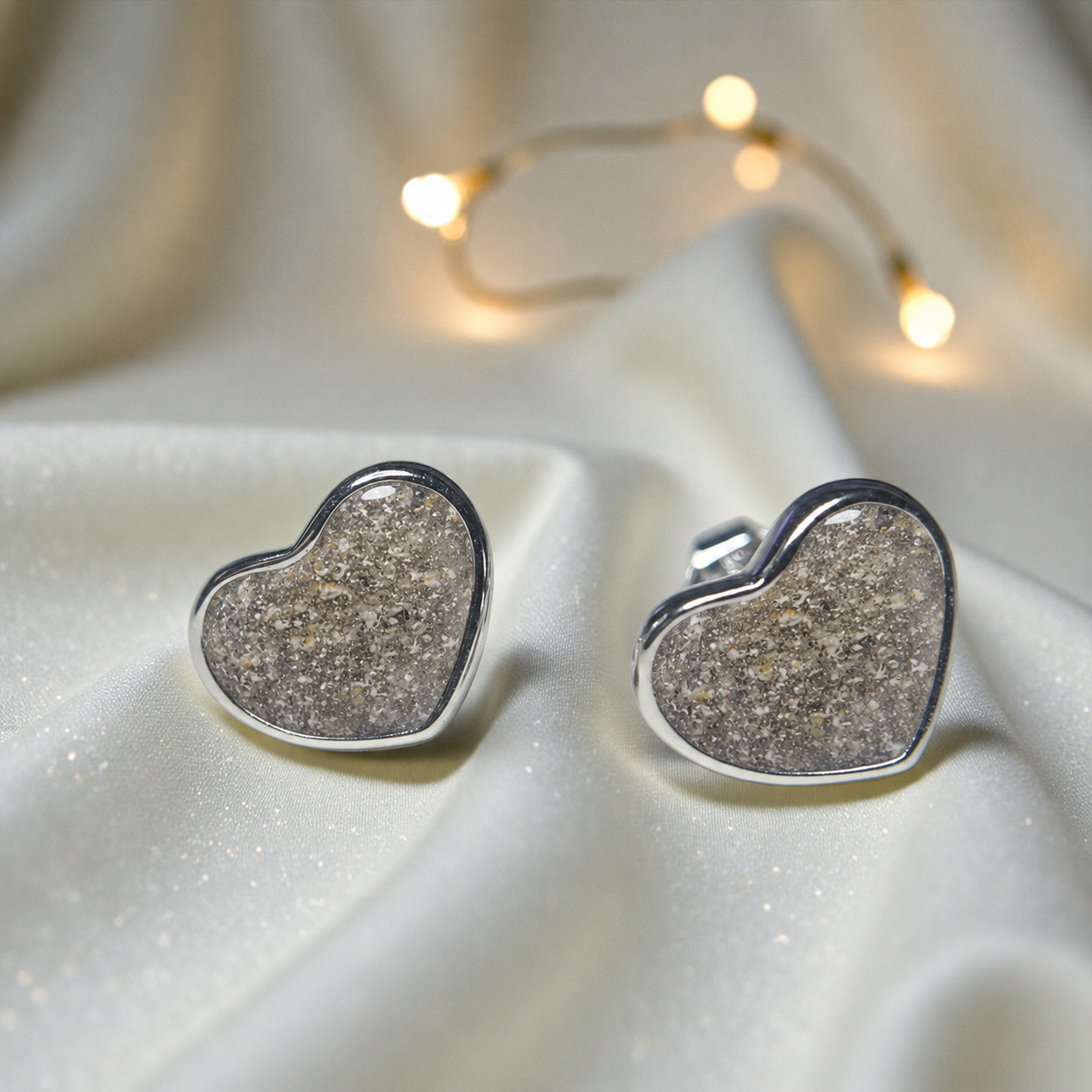 Keepsake Memorial Sterling Silver Heart Ashes Earrings Luna Grace in Natural Ash - Handcrafted in the UK