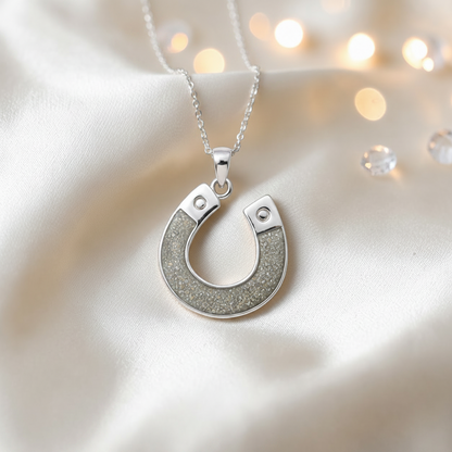 Midnight horseshoe ashes pendant in natural ash, handcrafted in Lancashire UK - by Keepsake Memorial Jewellery