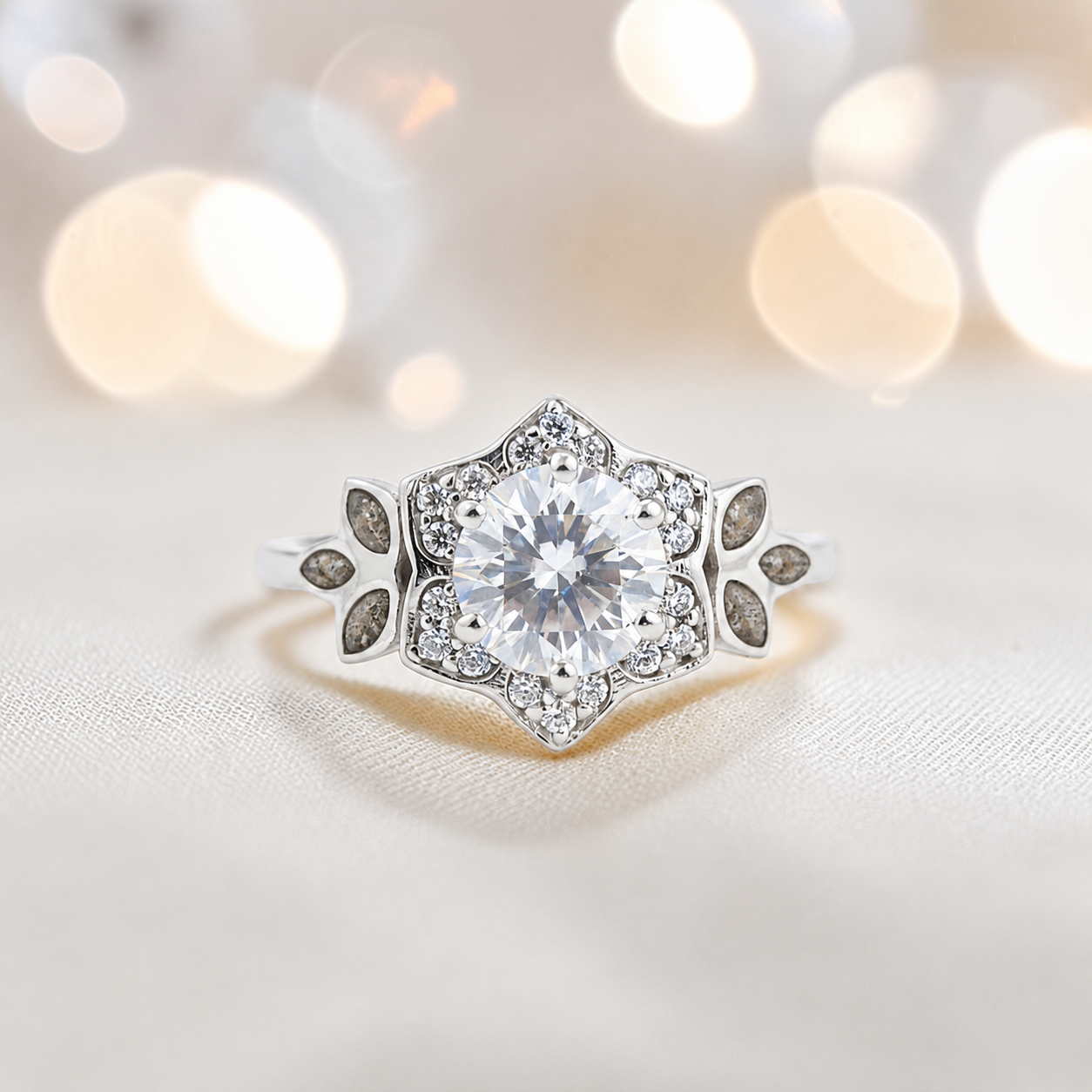 Keepsake Memorial Silver Olivia Ashes Ring in natural ash - Handcrafted in the UK