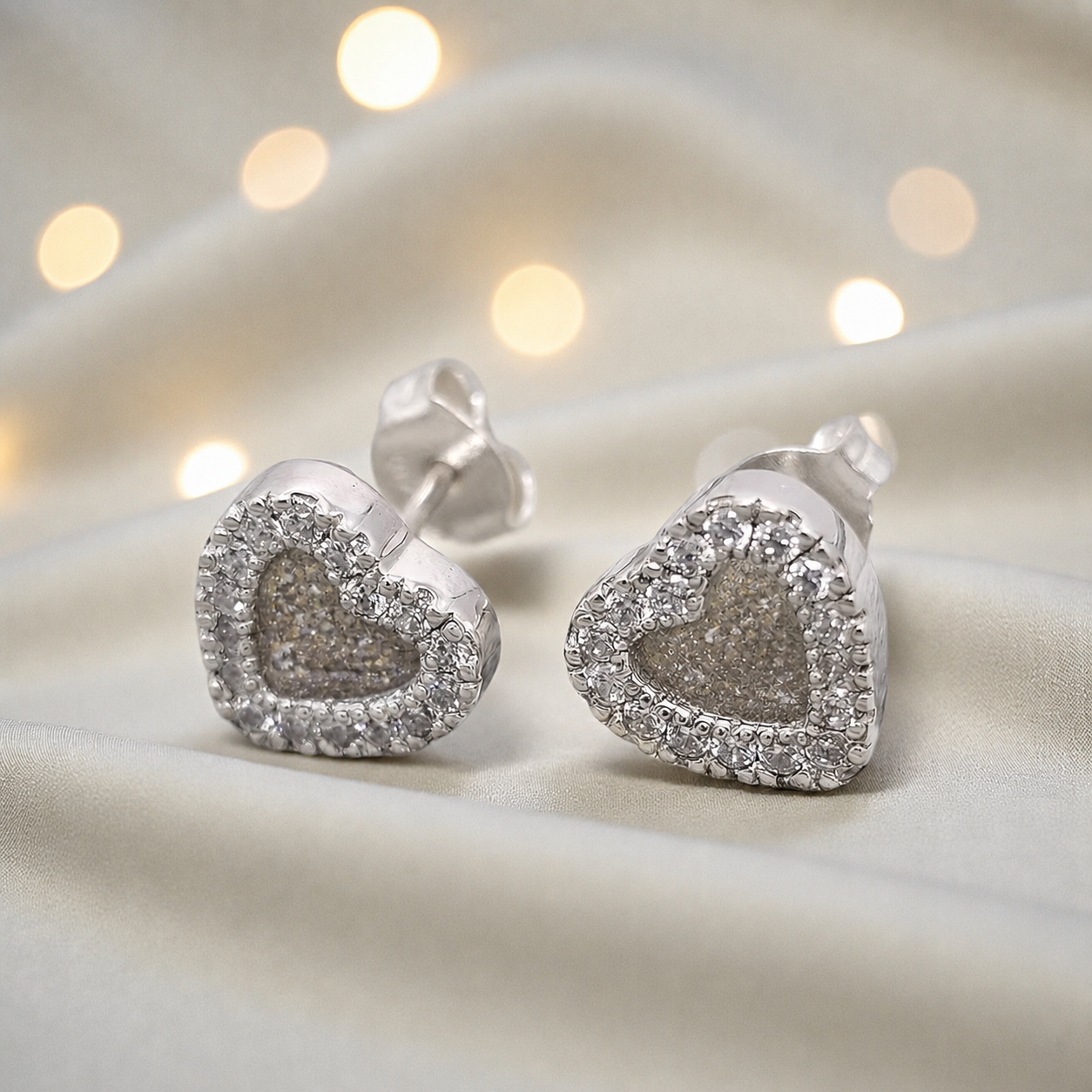 Keepsake Memorial Sterling Silver Heart Ashes Earrings Opal Dawn in Natural Ash - Handcrafted in the UK
