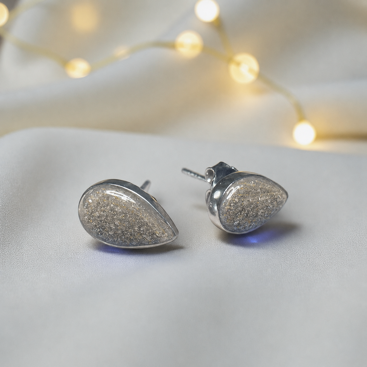 Pure Radiance memorial earrings in Natural Ash opal — sterling silver, handcrafted in Lancashire, UK