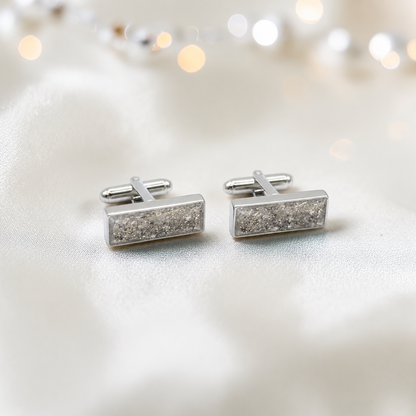 Natural ash Pillar sterling silver memorial ashes cufflinks, handcrafted in Lancashire UK