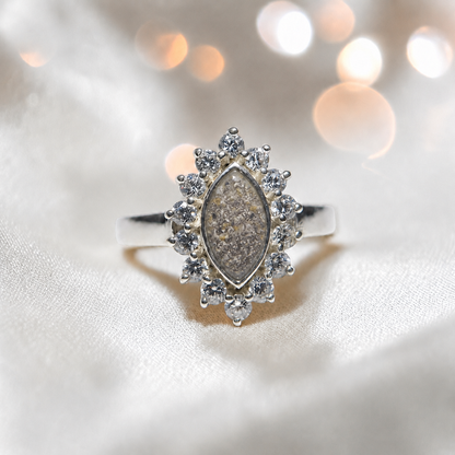 Keepsake Memorial Silver Princess Ashes Ring in Natural Ash - Handcrafted in the UK