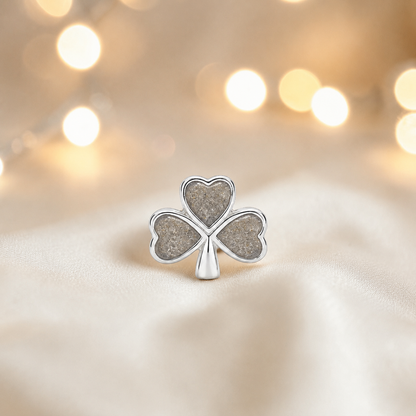 Natural ash sterling silver shamrock ashes memorial charm, handcrafted in Lancashire by keepsake memorial