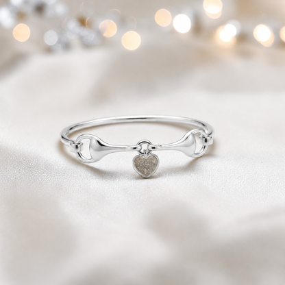 Silver Rocket snaffle bit ashes bangle in natural ash,  handcrafted in Lancashire UK - by Keepsake Memorial Jewellery