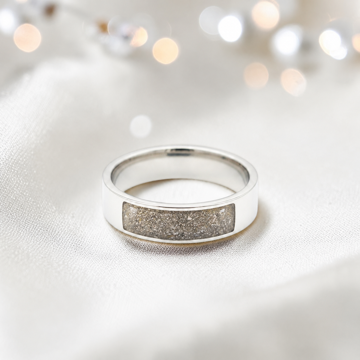 Natural ash Solace men's sterling silver ring, handcrafted in Lancashire UK by Keepsake Memorial Jewellery