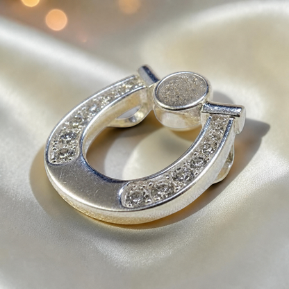 Sparkle horseshoe ashes pendant in natural ash,  handcrafted in Lancashire UK - by Keepsake Memorial Jewellery