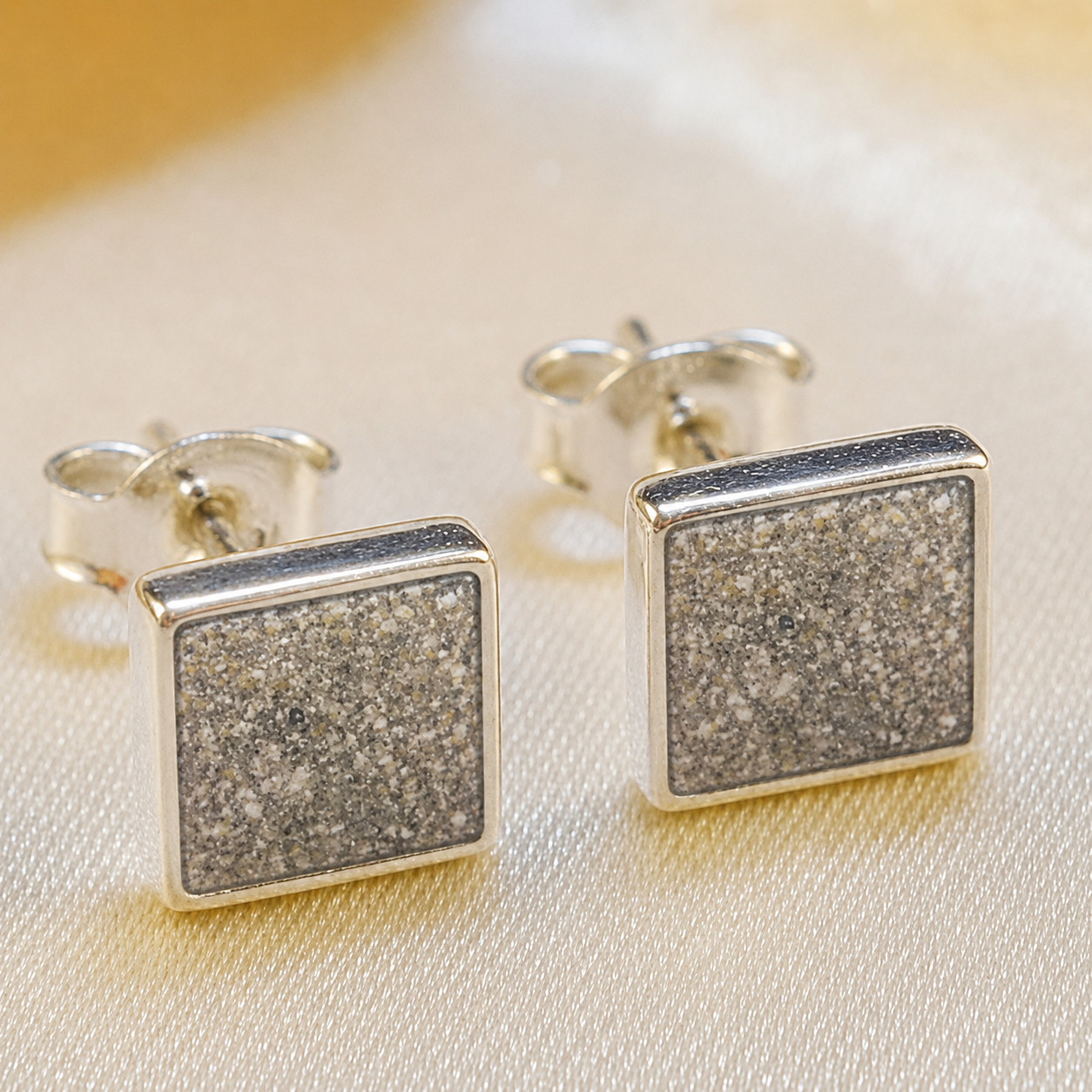Keepsake Memorial Sterling Silver Square Stud Ashes Earrings Celeste Shine in Natural Ash - Handcrafted in the UK
