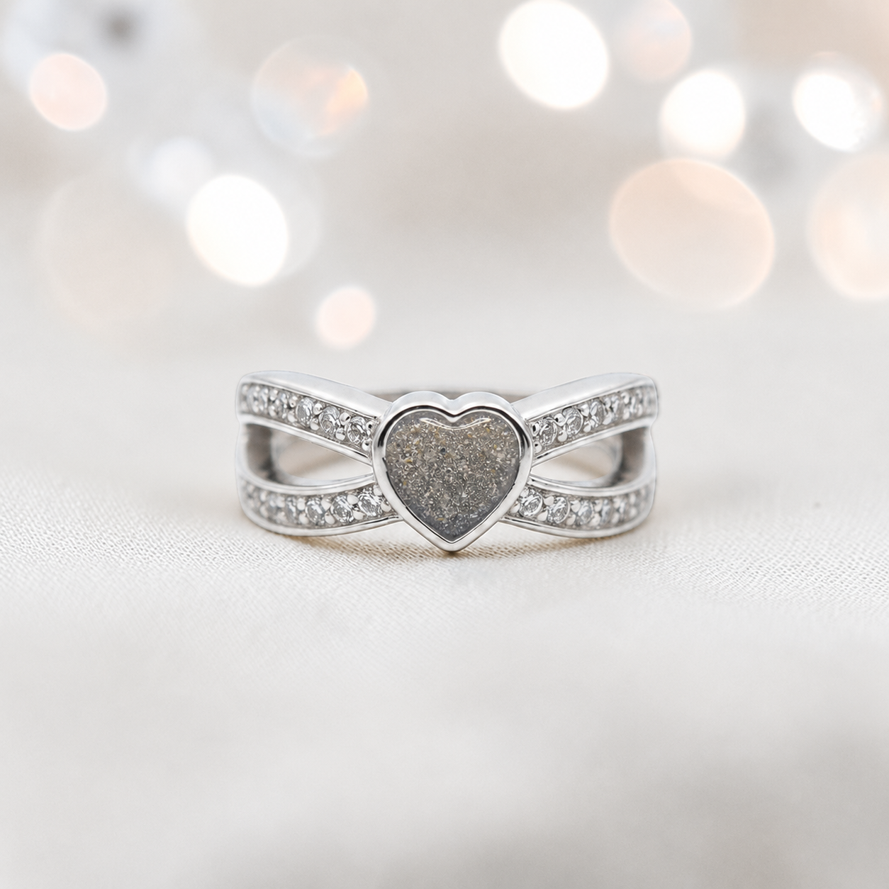 Keepsake Memorial Silver Stella Ashes Ring in natural ash  - Handcrafted in the UK