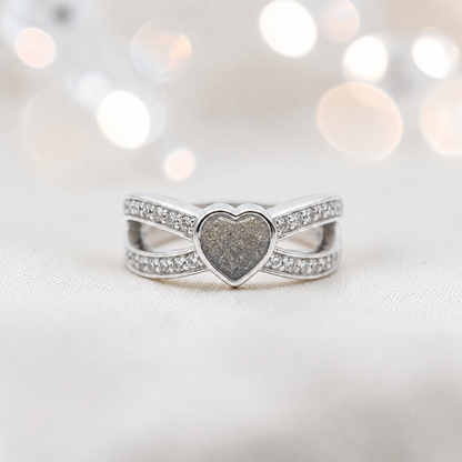 Keepsake Memorial Silver Stella Ashes Ring in natural ash  - Handcrafted in the UK