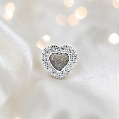 Natural ash sterling silver whispers of love  ashes memorial charm, handcrafted in Lancashire by keepsake memorial