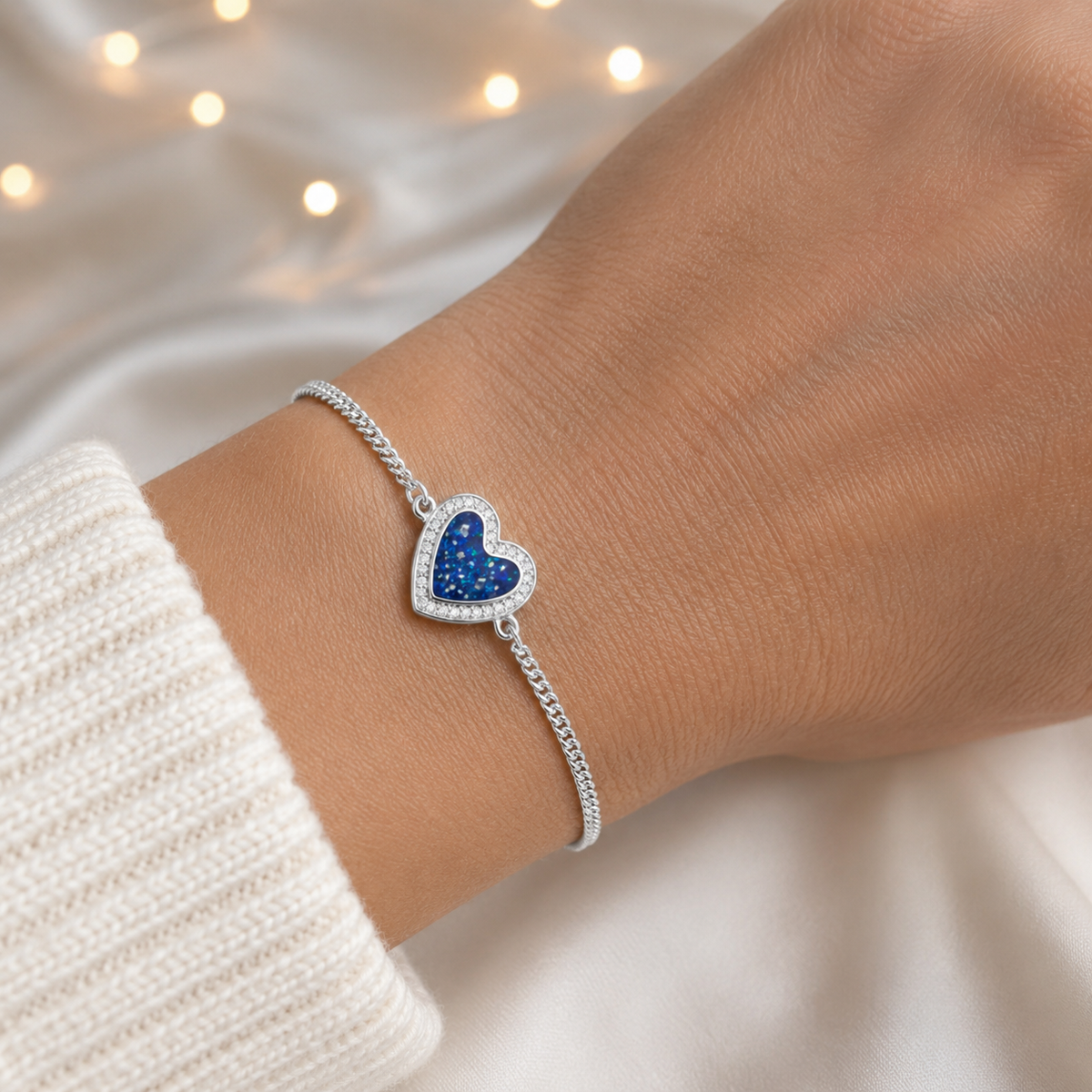 Astra silver heart CZ memorial ashes bracelet, handcrafted in Lancashire UK - by Keepsake Memorial Jewellery