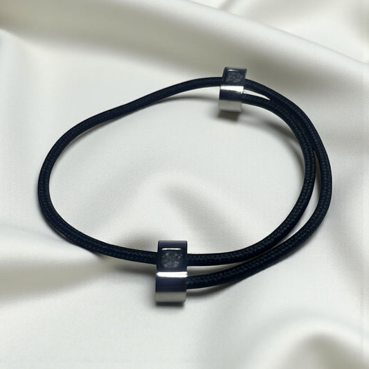 Men's adjustable cord and stainless steel bracelet