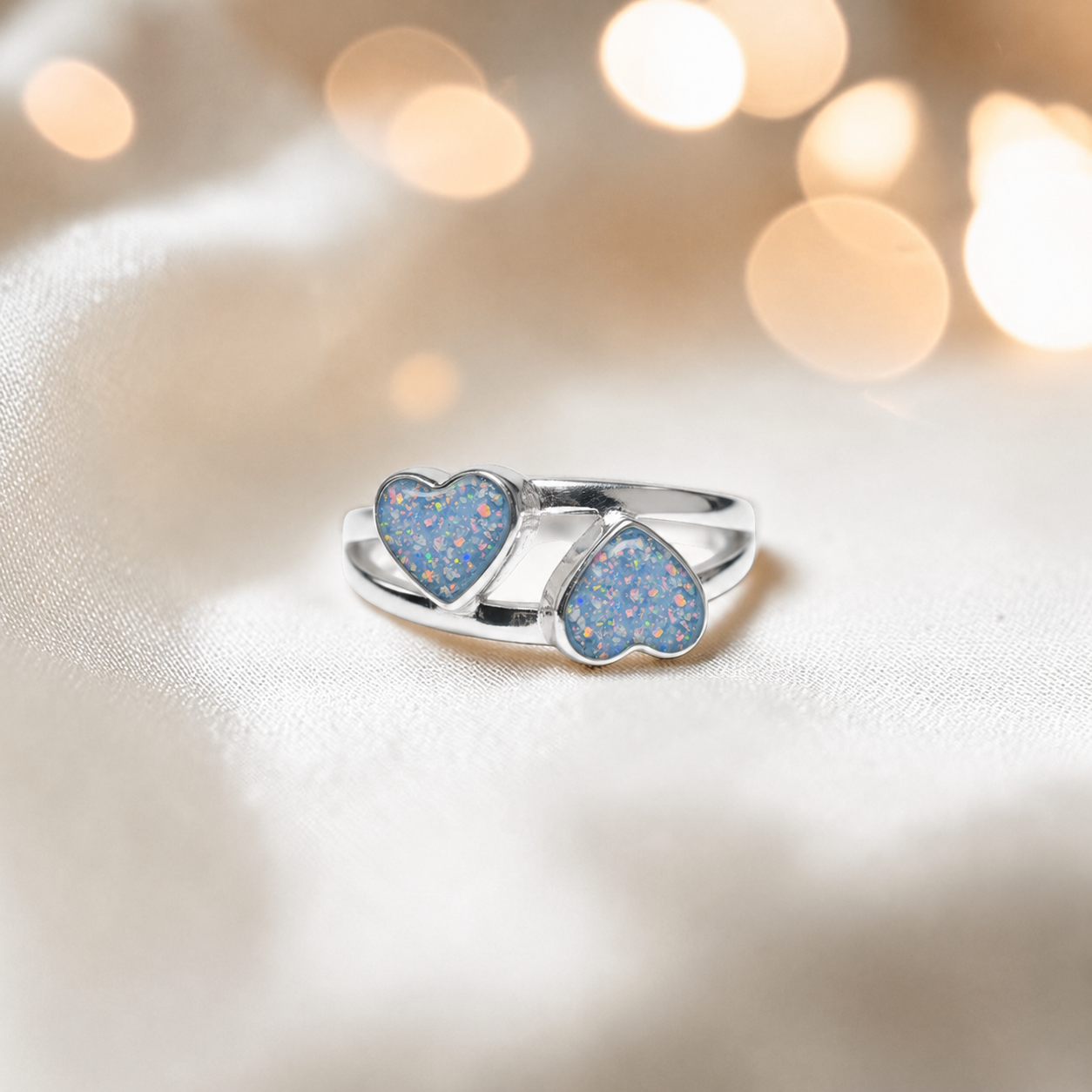Keepsake Memorial alouette ashes ring, in baby blue, handcrafted in Lancashire, uk