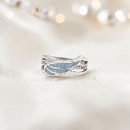 Keepsake Memorial Silver Angelica Ashes Ring in Baby Blue - Handcrafted in the UK