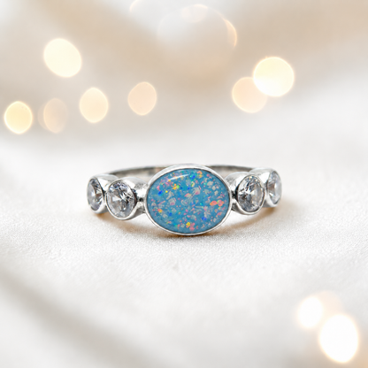 Keepsake Memorial Silver Arcadia Ashes Ring in Baby Blue  - Handcrafted in the UK