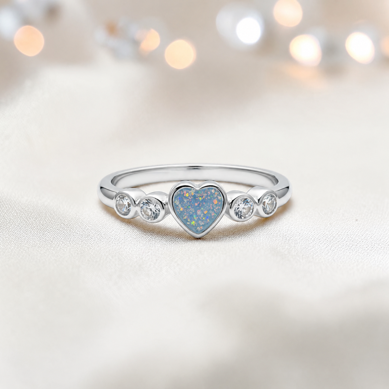 Keepsake Memorial Silver Auralia Ashes Ring in Baby Blue - Handcrafted in the UK