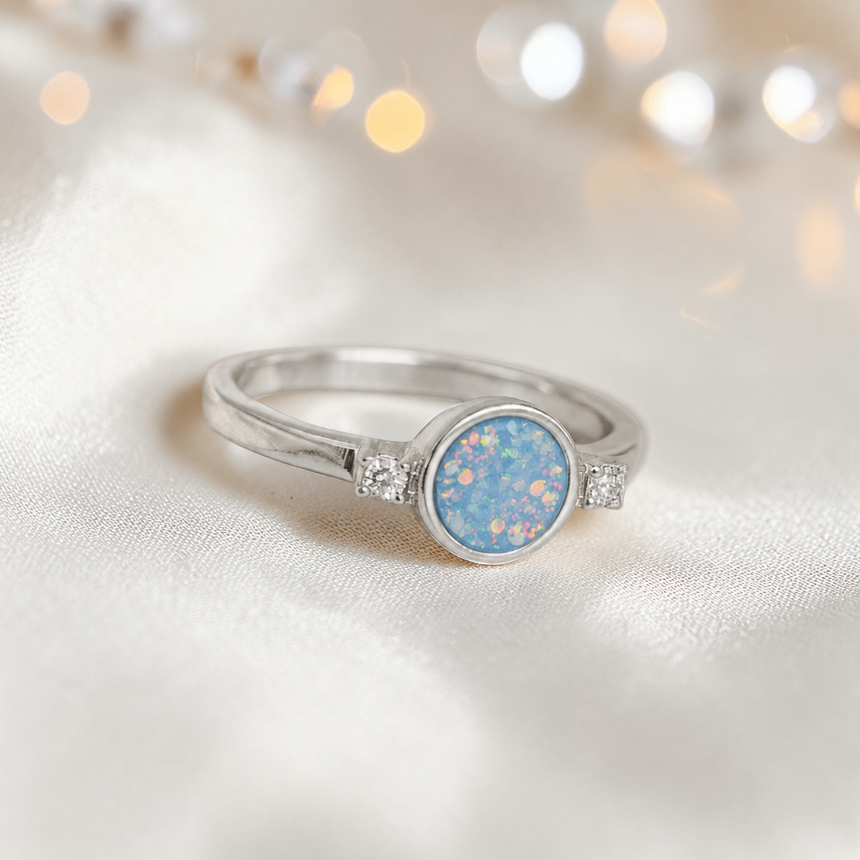 Keepsake Memorial Silver Azrael Ashes Ring in Baby Blue - Handcrafted in the UK