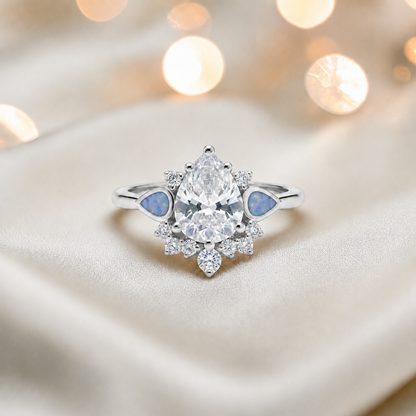 Keepsake Memorial Silver Dew Drop Ashes Ring in Baby Blue - Handcrafted in the UK