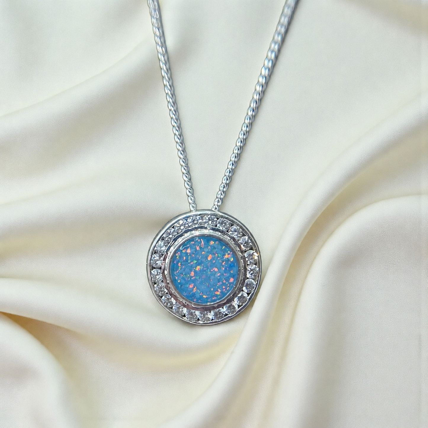 Keepsake Memorial  Silver Ladies Sparkling Round Ashes Pendant - Alderan