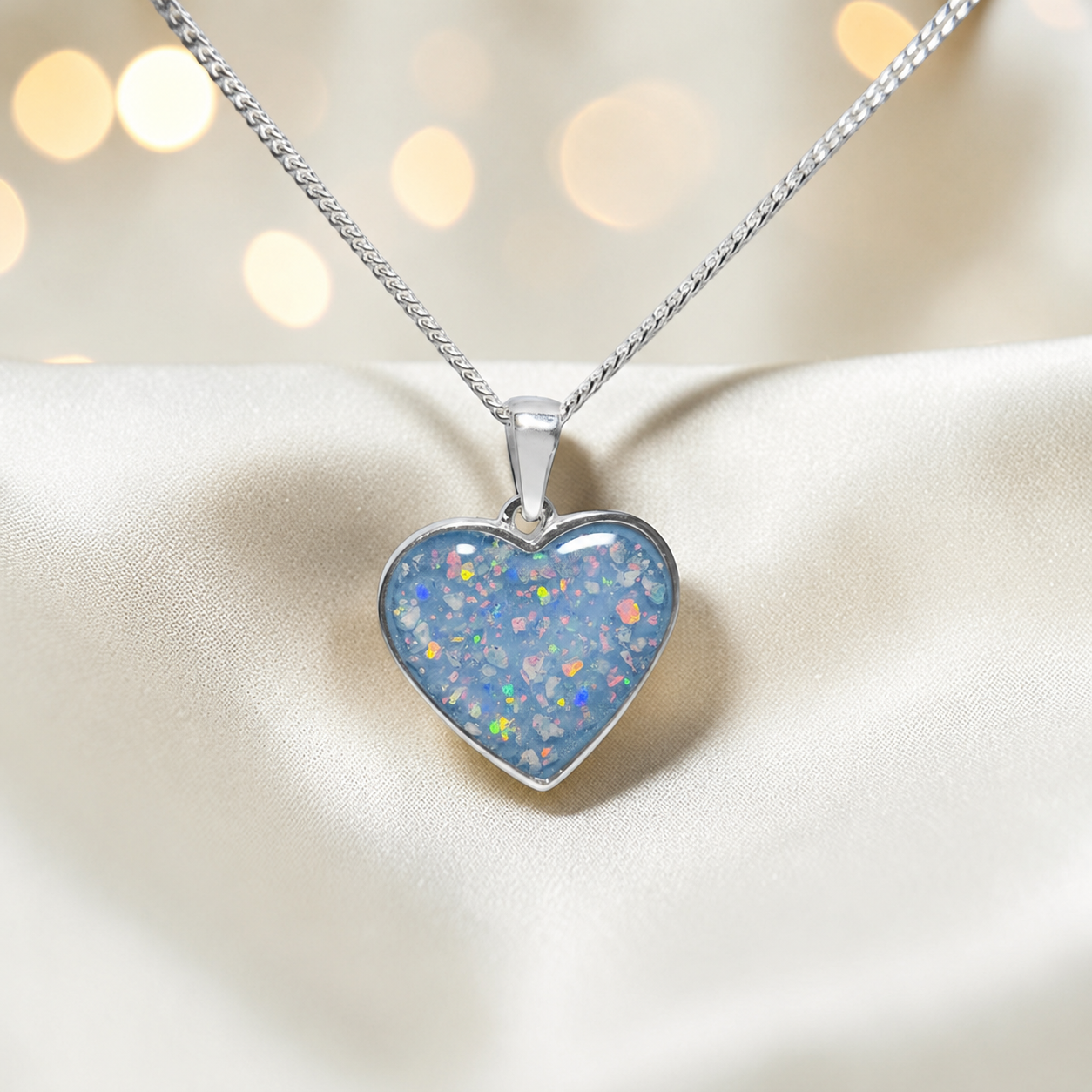 Silver Betel heart ashes memorial pendant in Baby Blue, handcrafted in Lancashire UK