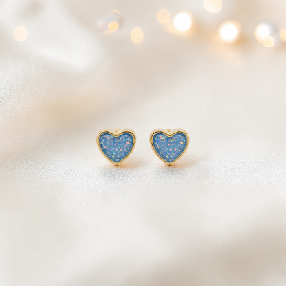 Baby Blue Eve 9ct gold heart earrings, handcrafted in Lancashire, UK – by Keepsake Memorial Jewellery