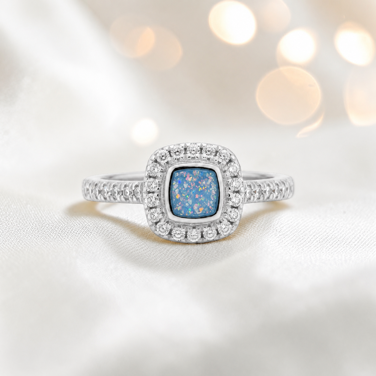 Keepsake Memorial Silver Florence Ashes Ring in baby blue - Handcrafted in the UK