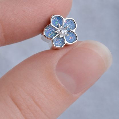 sterling silver forget me not ashes memorial charm, handcrafted in Lancashire by keepsake memorial