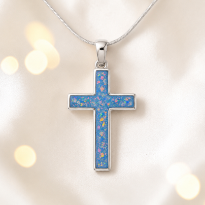 Baby Blue Eternal Cross 9ct gold pendant, handcrafted in Lancashire UK – by Keepsake Memorial Jewellery