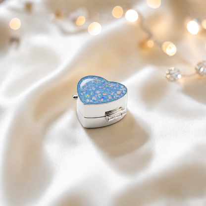 Sterling silver ashes heart trinket box in baby blue, handcrafted in Lancashire, UK - by Keepsake Memorial Jewellery