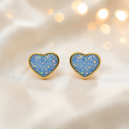 Baby Blue Helene 9ct gold heart earrings, handcrafted in Lancashire, UK – by Keepsake Memorial Jewellery