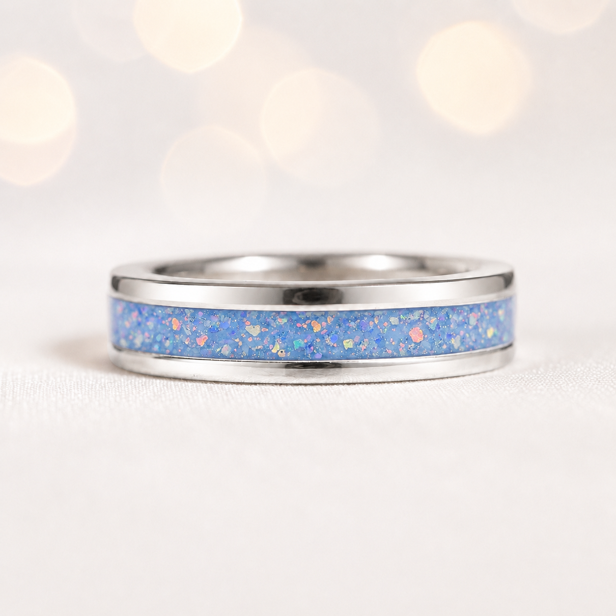  Baby blue Horizon unisex sterling silver channel memorial band ring, 5.5mm wide, handcrafted in Lancashire UK by Keepsake Memorial Jewellery