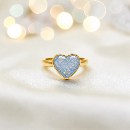 Baby Blue 9ct gold heart memorial ring, Juliette, handcrafted in Lancashire, UK – by Keepsake Memorial Jewellery
