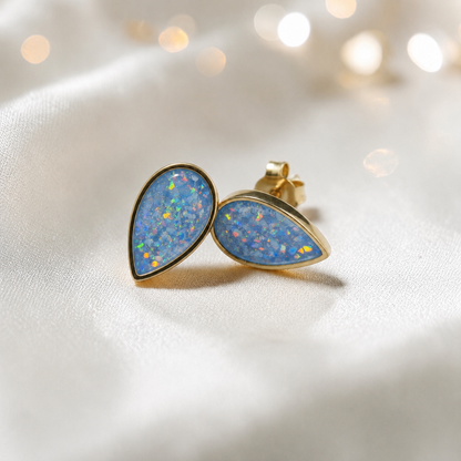 Baby Blue Luma 9ct gold pear drop earrings, handcrafted in Lancashire, UK – by Keepsake Memorial Jewellery