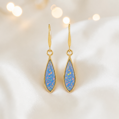 Baby Blue Luz 9ct gold tear drop earrings, handcrafted in Lancashire, UK – by Keepsake Memorial Jewellery